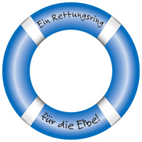 blauer Rettungsring, auf dem steht: "Ein Rettungsring für die Elbe"