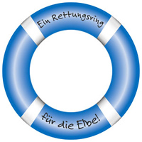 blauer Rettungsring, auf dem steht: "Ein Rettungsring für die Elbe"